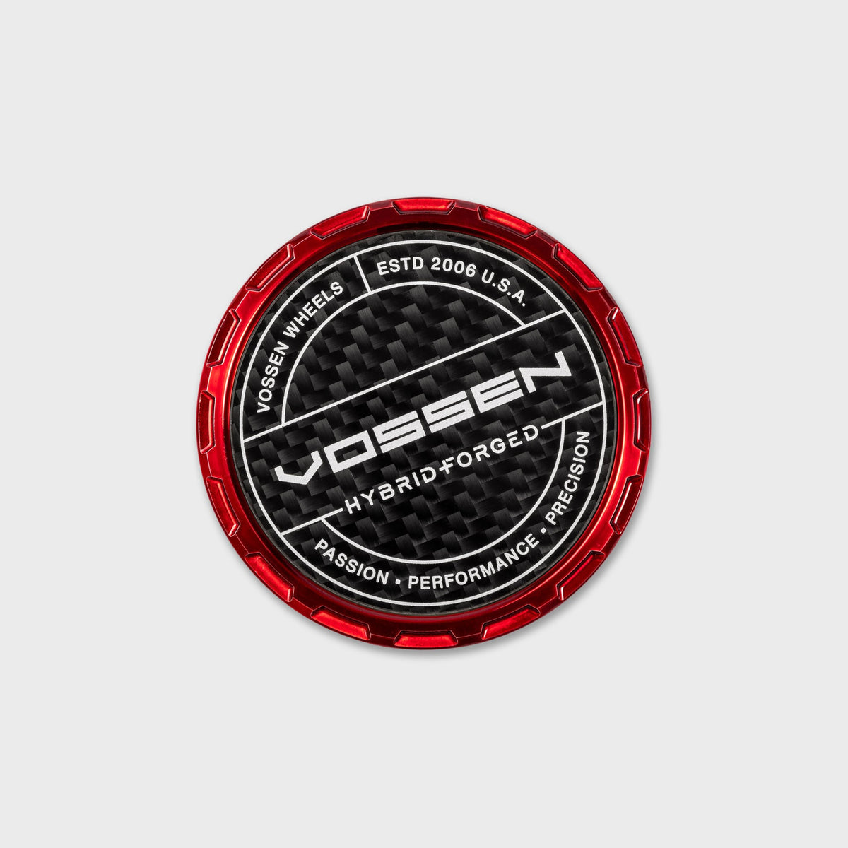 Vossen Hybrid Forged Carbon Billet Sport center cap Vossen Red / Twill Weave Carbon Insert – view 1