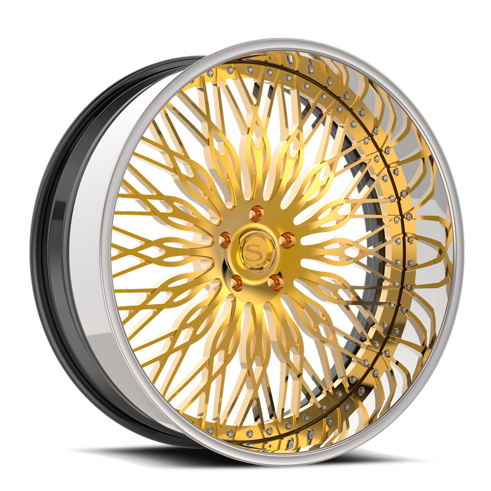 28" SAVINI SD41 3-Piece Forged Gold Center with Chrome Outer Lip WHEELS RIMS (set of 4)