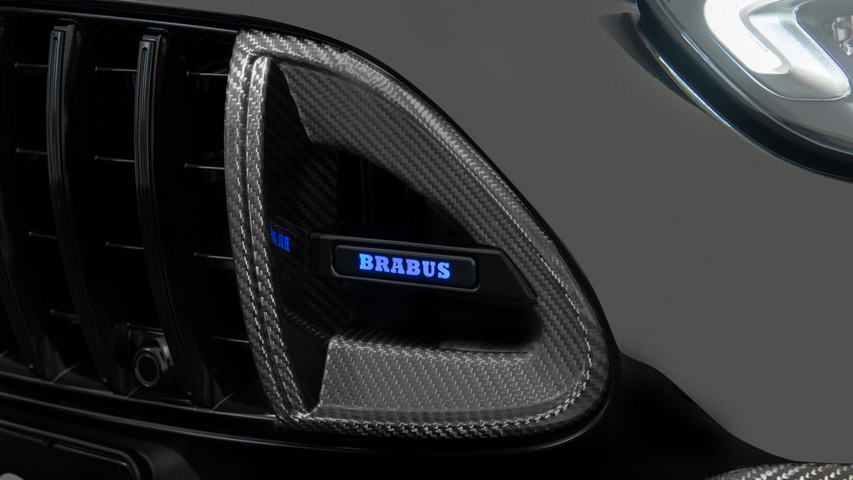 BRABUS carbon grille inserts with illuminated logo on Mercedes-AMG C63 W206