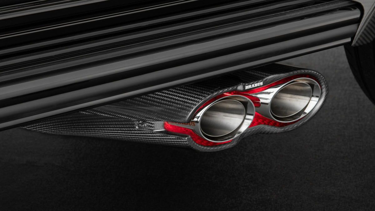 BRABUS illuminated sport exhaust with red-lit tailpipes on Mercedes-AMG G63 W465