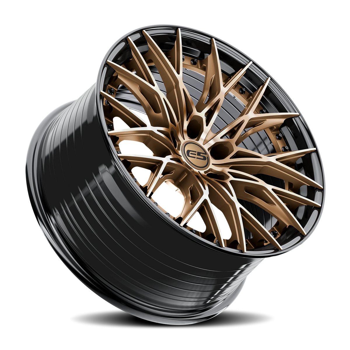 E5 Sebring 2P Bronze with Black Lip 20x10 two-piece C8 Corvette wheel - angled view
