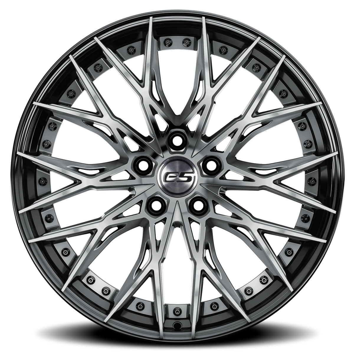 E5 Sebring 2P Titanium with Black Lip 20x10 two-piece C8 Corvette wheel - side profile