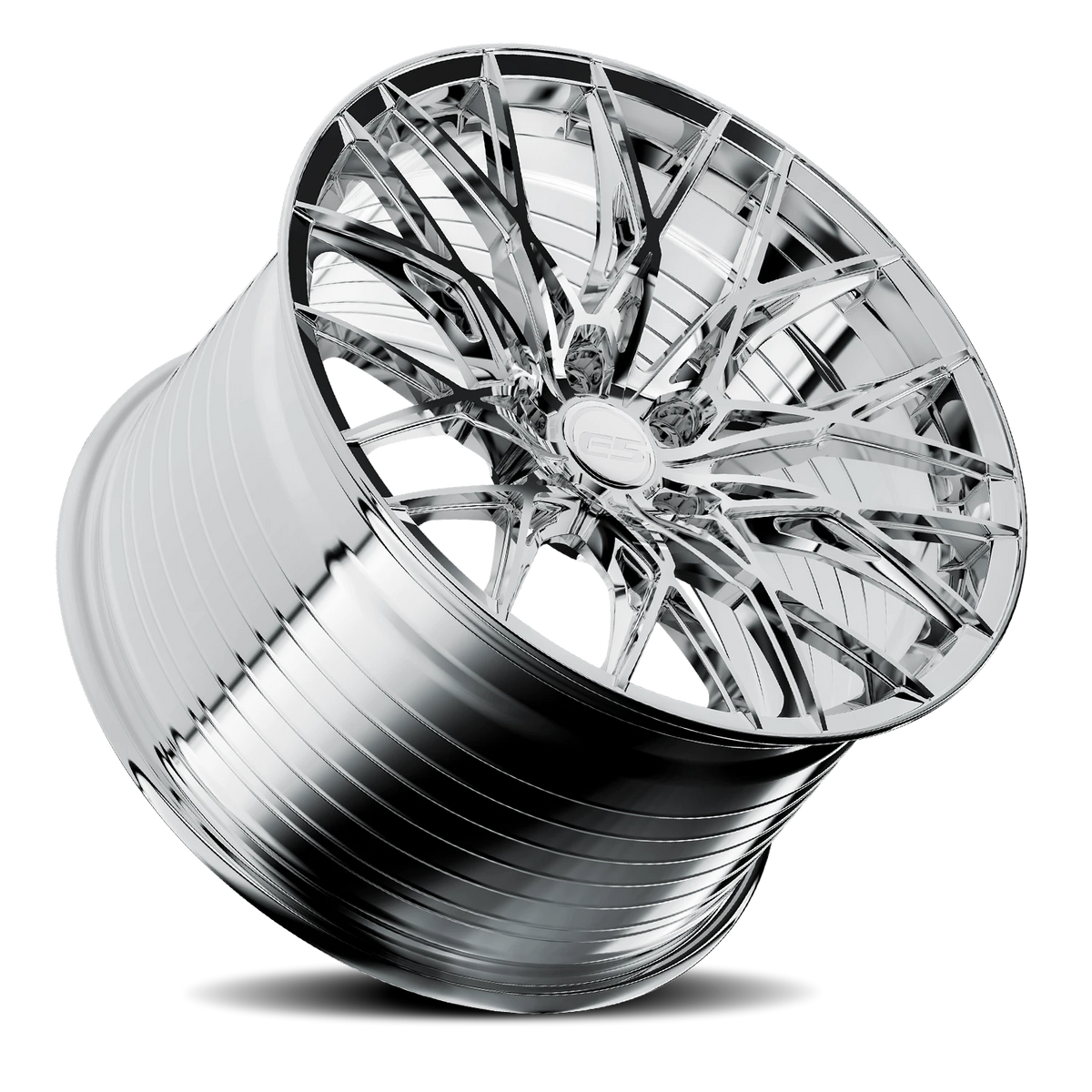 E5 Sebring Chrome Form Forged Corvette wheel - angled view