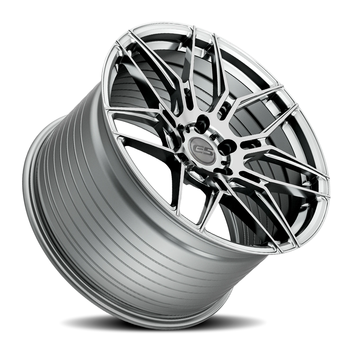 E5 Speedway Titanium Brushed Tint Form Forged Corvette wheel - angled view