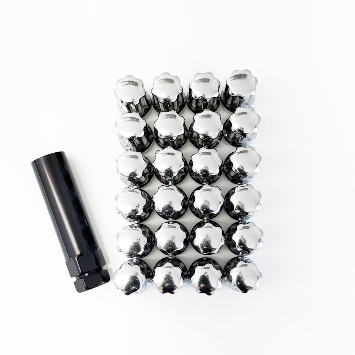 Truck Spline Lug Nuts M14x1.50 – 60° Conical Acorn (24 Pack + Key) – Chrome view 2