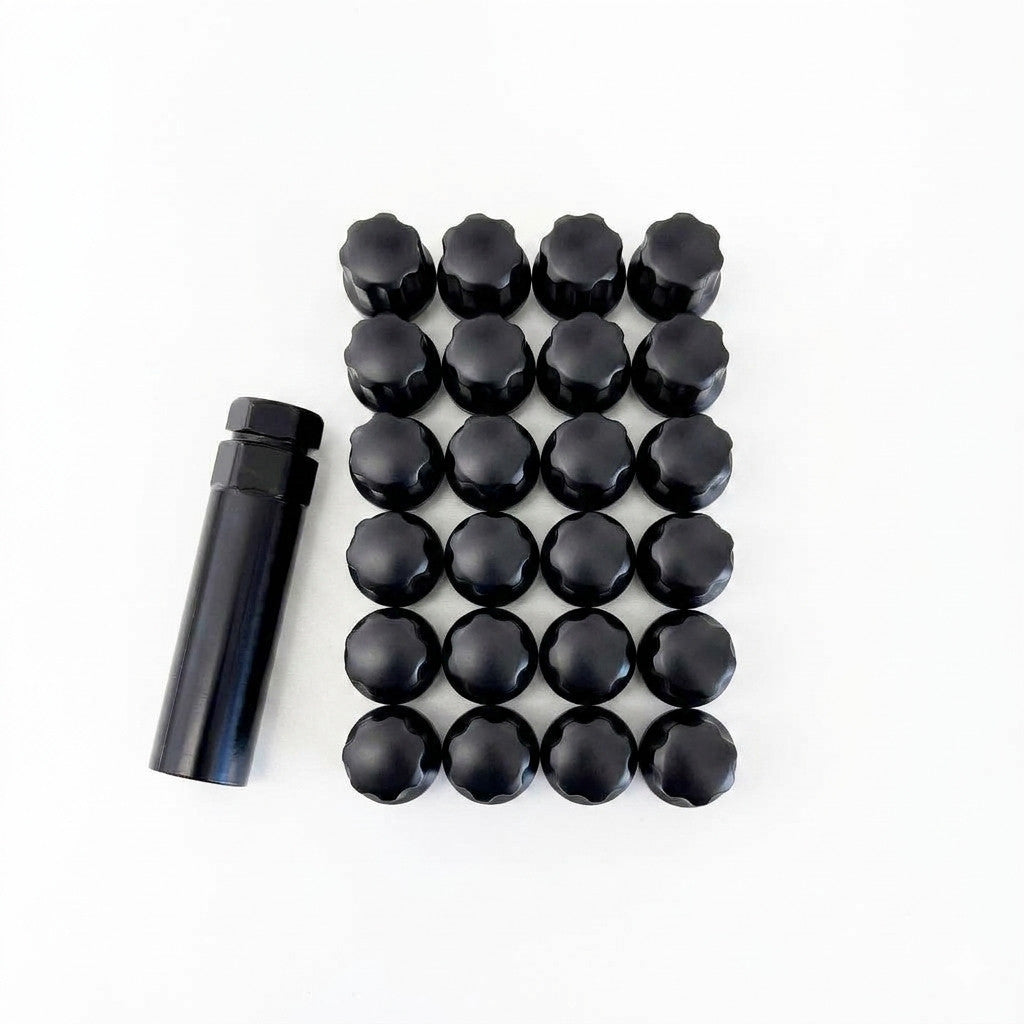 Short Truck Spline Lug Nuts 1/2"-20 – 60° Conical Acorn (24 Pack + Key) – Black view 2