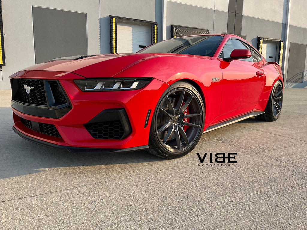 Red Ford Mustang S650 GT on 20-inch Velgen VF5 wheels by Vibe Motorsports