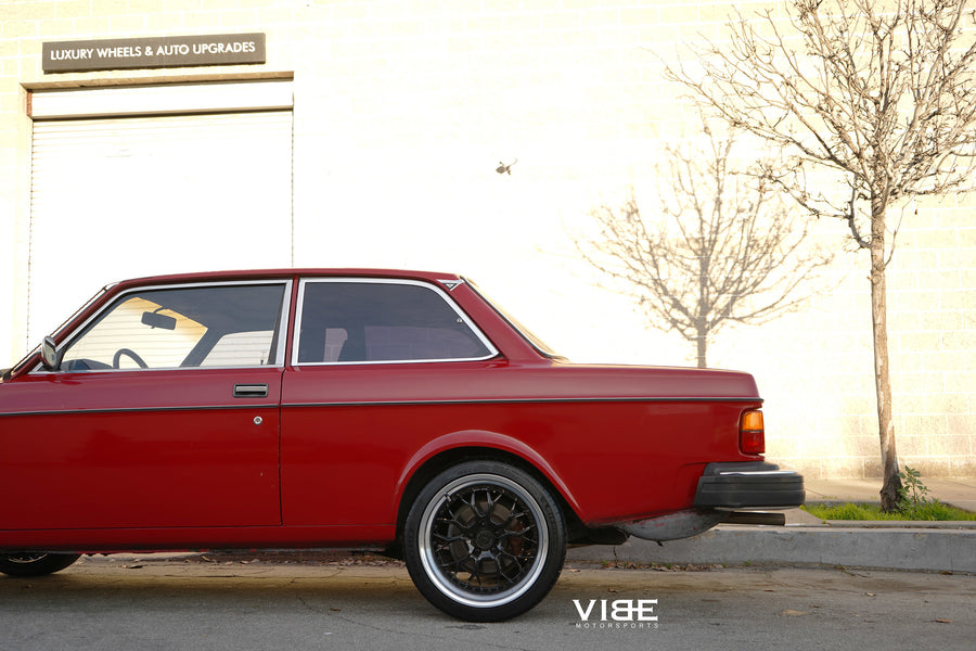 1979 Volvo 240 DL Coupe on AG Luxury AGL43 forged wheels, 18x8 in gloss black face, polished lip (3-piece standard profile) - Vibe Motorsports build, photo 2