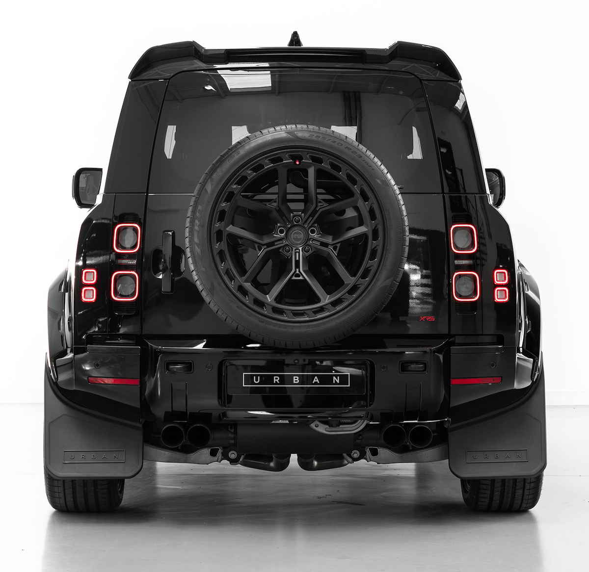 Urban branded rear mud flap on Defender
