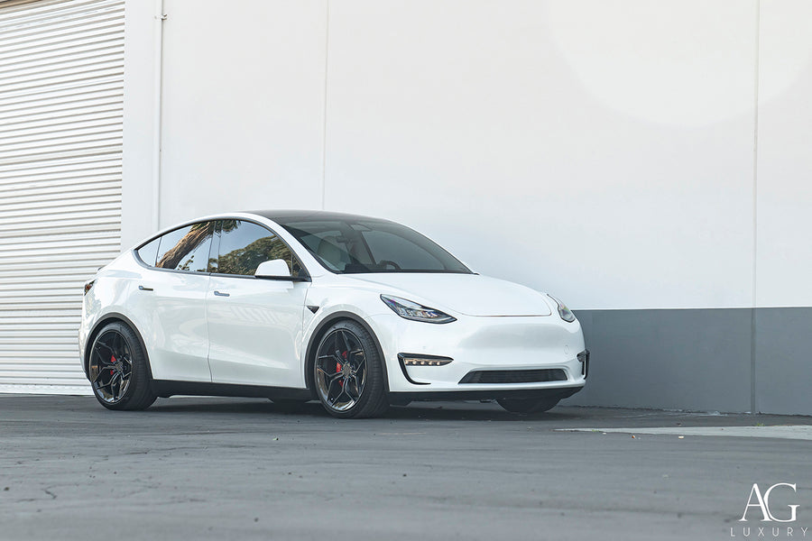 Tesla Model Y on AG Luxury Aero.56 forged wheels in gloss black finish
