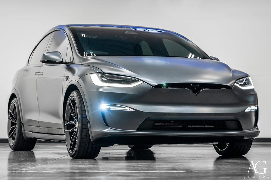 Tesla Model X Plaid on AG Luxury Aero.64 forged wheels in brushed / gloss black finish - view 2