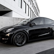 Tesla Model Y on AG Luxury Aero.64 forged wheels in matte black finish
