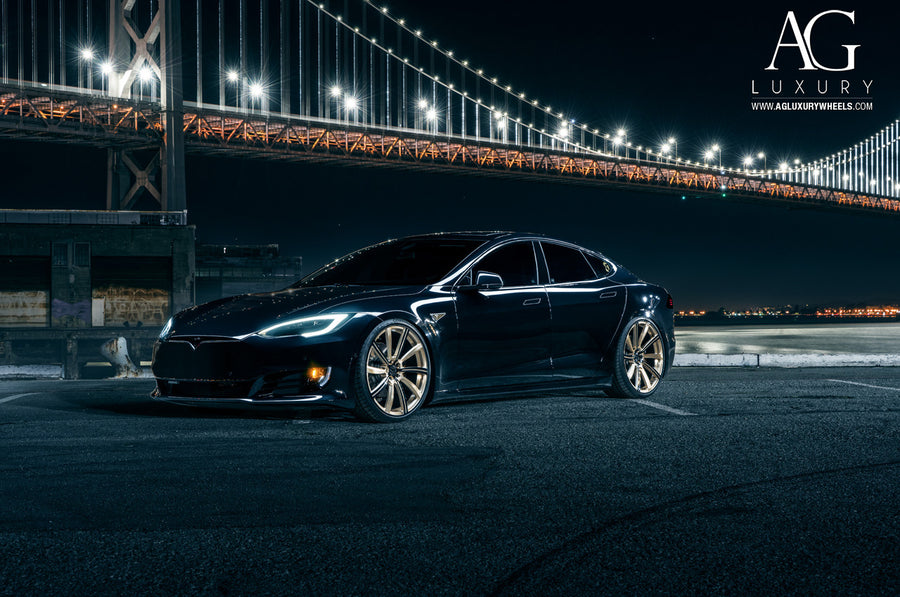 Tesla Model S P90 on AG Luxury AGL17 forged wheels in brushed / champagne finish