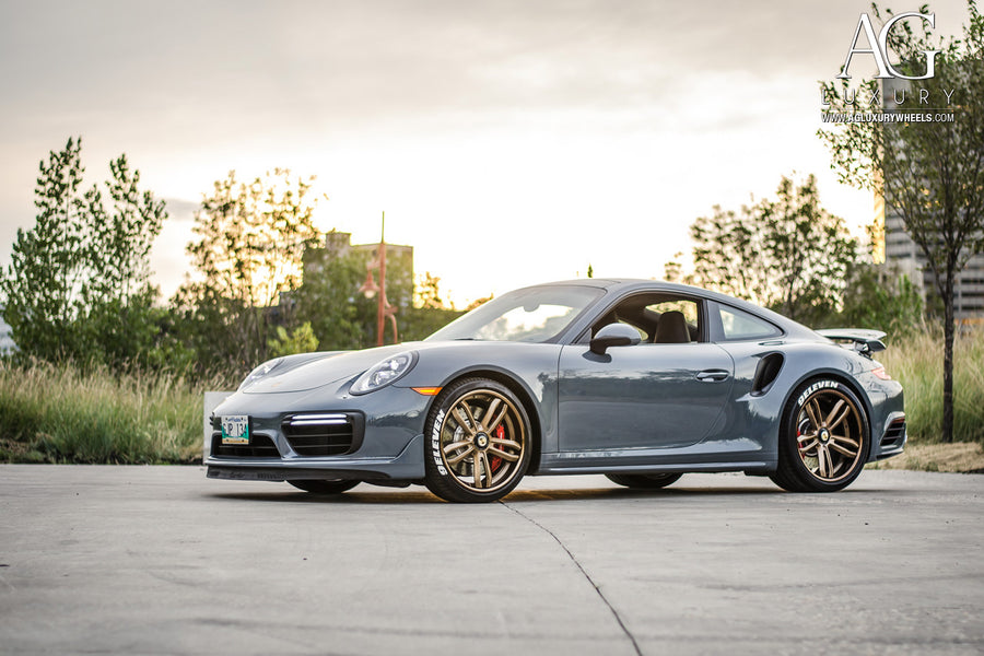 Porsche 991 Turbo on AG Luxury AGL27 forged wheels in brushed / bronze finish