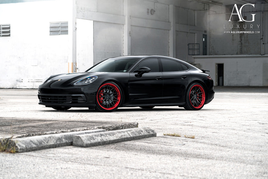 Porsche Panamera on AG Luxury AGL40 forged wheels in brushed / gloss black finish