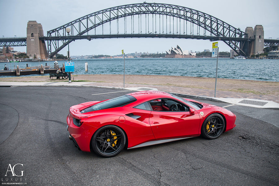 Ferrari 488 on AG Luxury AGL42 forged wheels in matte black finish
