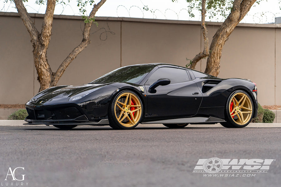 Ferrari 488 on AG Luxury AGL42 forged wheels in brushed / gold finish