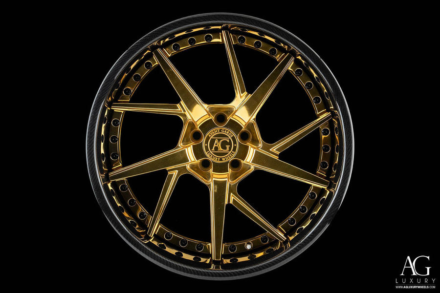 AG Luxury AGL52 polished gold 3-piece forged wheel