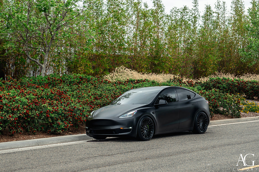 Tesla Model Y on AG Luxury AGL54 forged wheels in gloss black finish