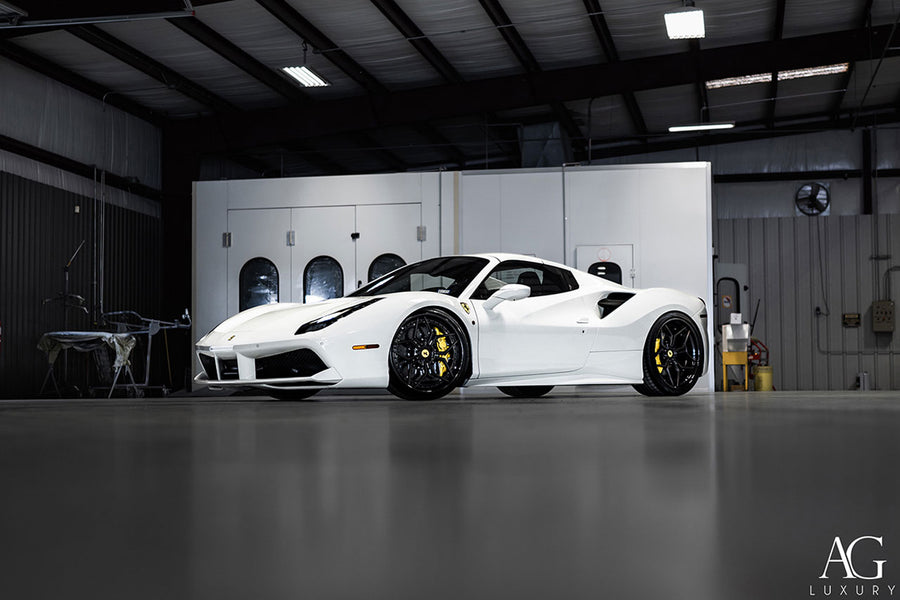 Ferrari 488 on AG Luxury AGL56 forged wheels in brushed / carbon fiber finish