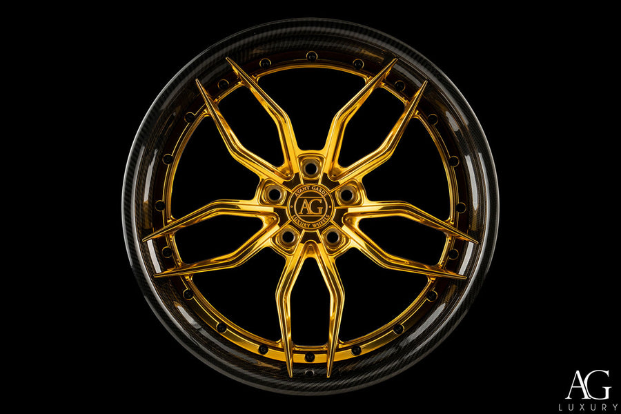 AG Luxury AGL64 polished carbon fiber gold forged wheel