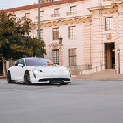 Porsche Taycan on AG Luxury AGL64 forged wheels in matte black / carbon fiber finish