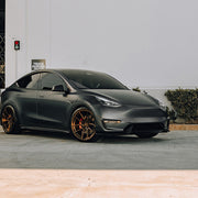 Tesla Model Y Adro Lip Kit on AG Luxury AGL68 forged wheels in bronze finish