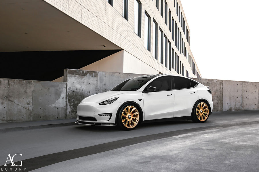 Tesla Model Y on AG Luxury AGL72 forged wheels in brushed / champagne finish