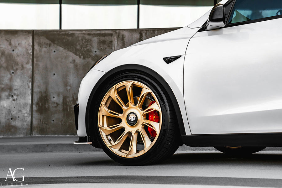 Tesla Model Y on AG Luxury AGL72 forged wheels in brushed / champagne finish - view 3