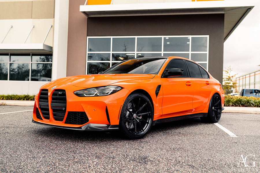 BMW G80 M3 on AG Luxury AGL74 forged wheels in gloss black finish