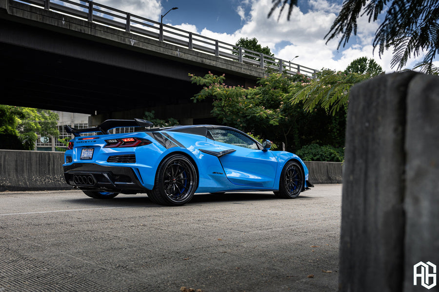 Chevrolet Corvette C8 Z06 on AG Luxury AGL84 forged wheels in gloss black finish - view 3