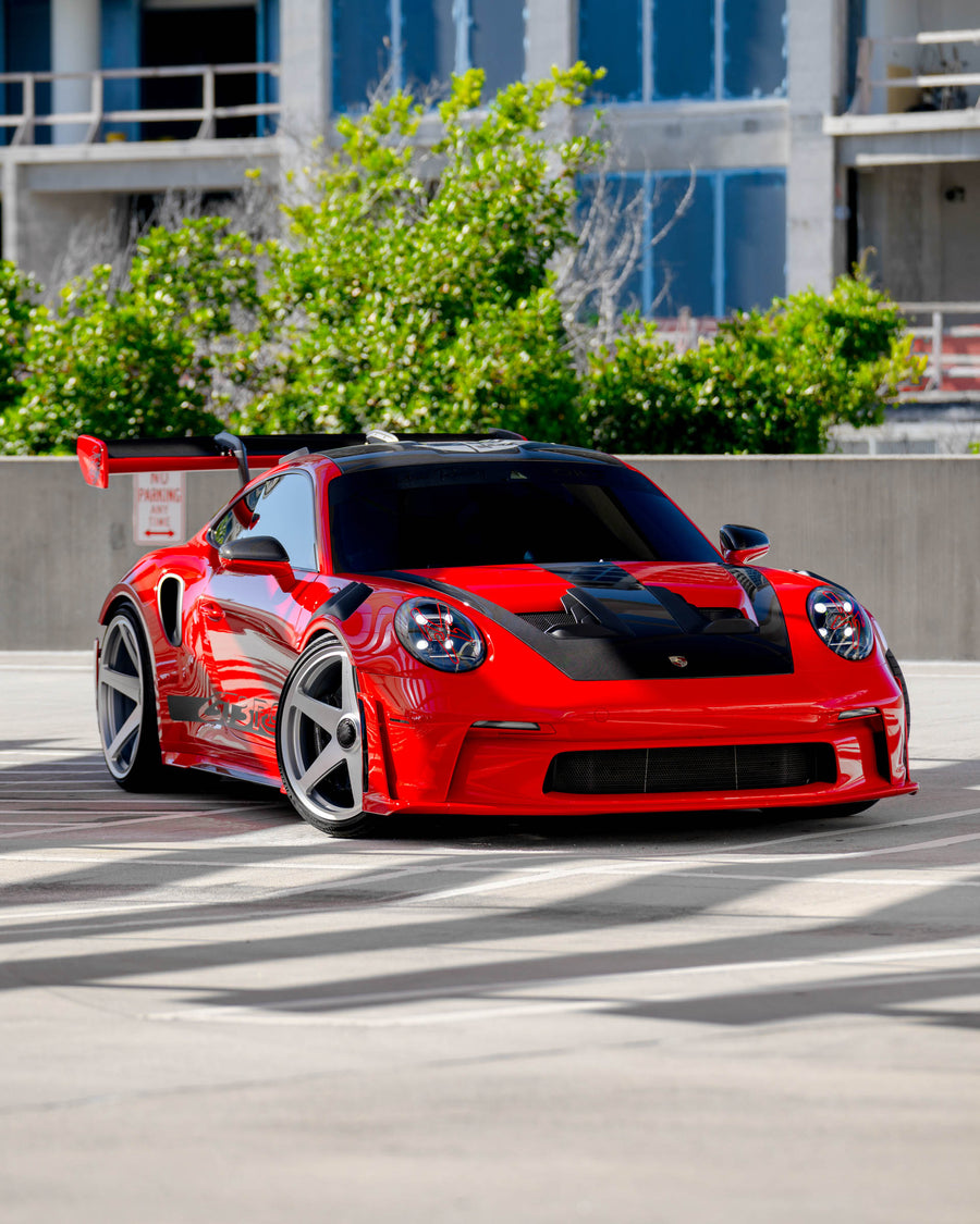 Porsche 911 992 GT3 RS on AL13 C005R forged wheels in Polished Satin finish