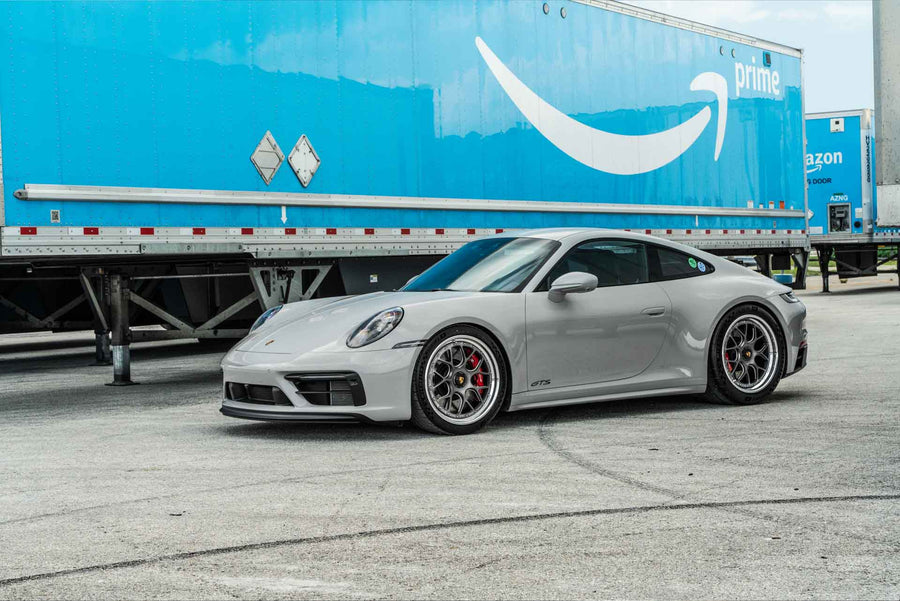 Porsche 911 992 GTS on AL13 C007R forged wheels in Satin Polished Shadow Grey / Polished Gloss finish
