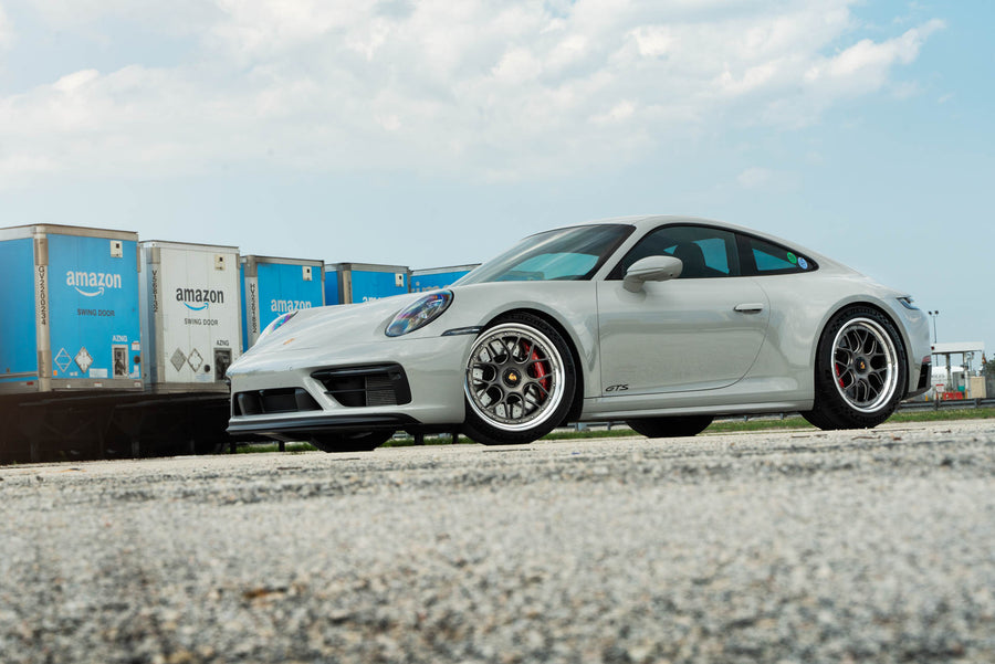 Porsche 911 992 GTS on AL13 C007R forged wheels in Satin Polished Shadow Grey / Polished Gloss finish