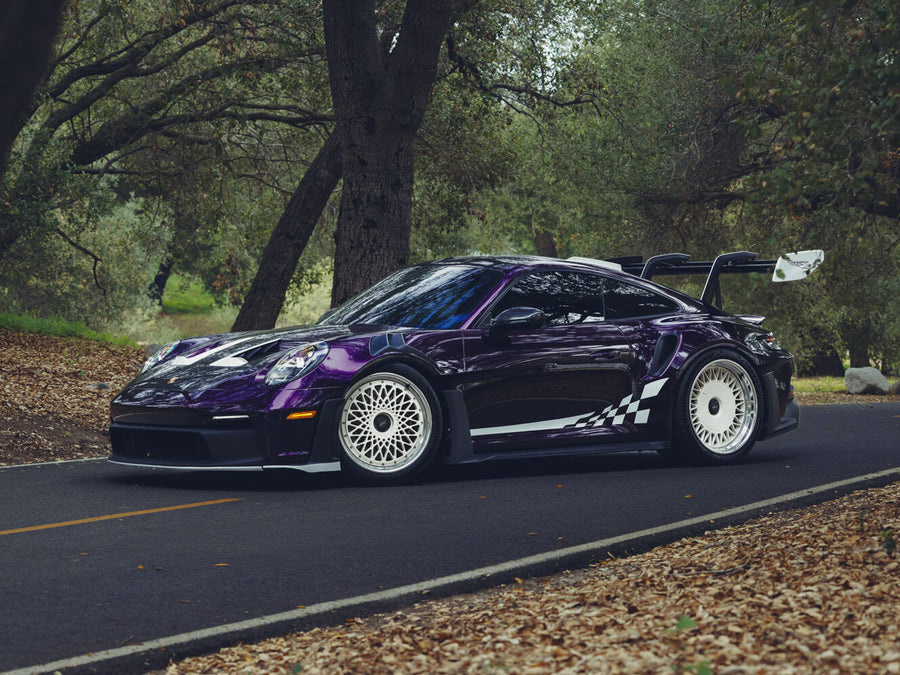 Porsche 911 992 GT3 RS on AL13 C020 forged wheels in Gloss Butter Cream / Polished Gloss finish