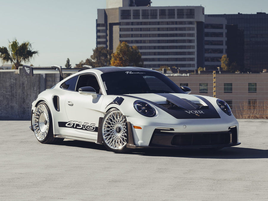 Porsche 911 992 GT3 RS on AL13 C020 forged wheels in Brushed Satin / Brushed Gloss Competition Gold finish