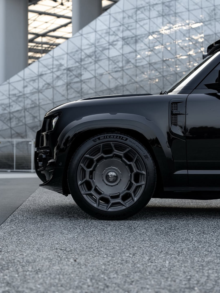 Land Rover Defender on AL13 LUX12 forged wheels in Brushed Satin Shadow Grey finish