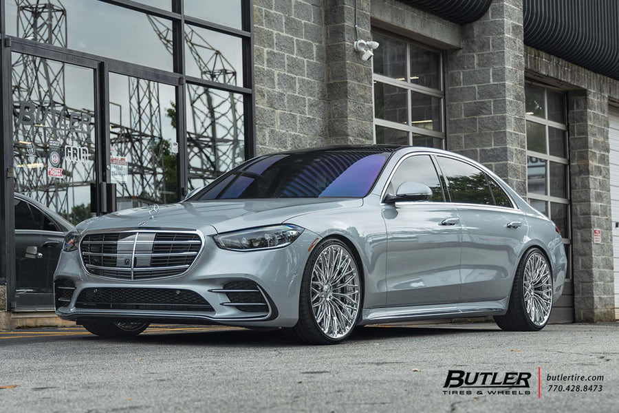 Mercedes-Benz S580 on AL13 R100 forged wheels in Gloss Polished Brushed Face finish