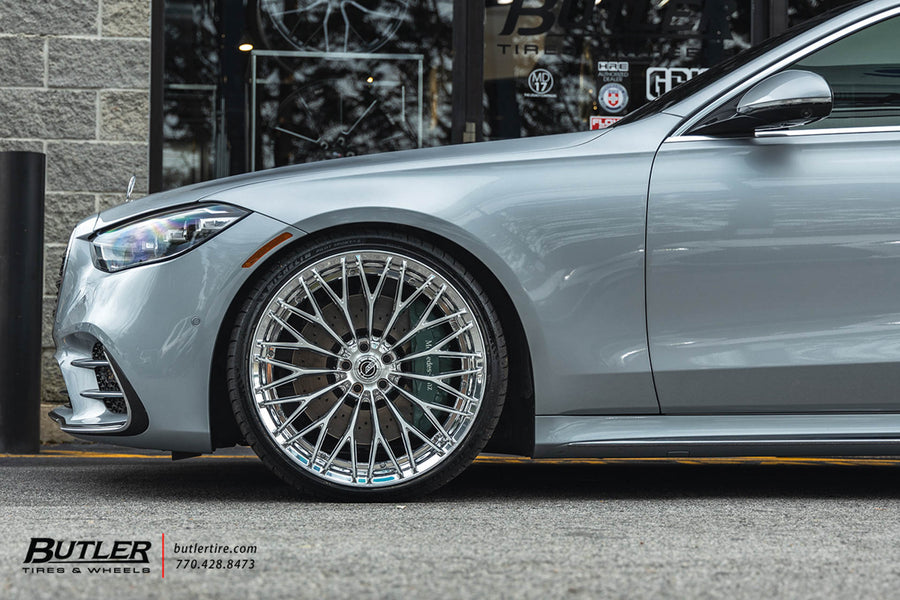 Mercedes-Benz S580 on AL13 R100 forged wheels in Gloss Polished Brushed Face finish