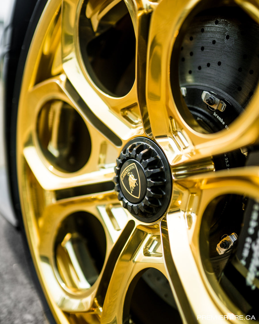 Lamborghini Huracan STO on AL13 R110 forged wheels in Polished Gloss Cali Gold finish