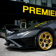 Lamborghini Huracan STO on AL13 R110 forged wheels in Polished Gloss Cali Gold finish