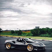 Ferrari 488 Pista on AL13 R50 forged wheels in Brushed Gloss Olympic Gold finish