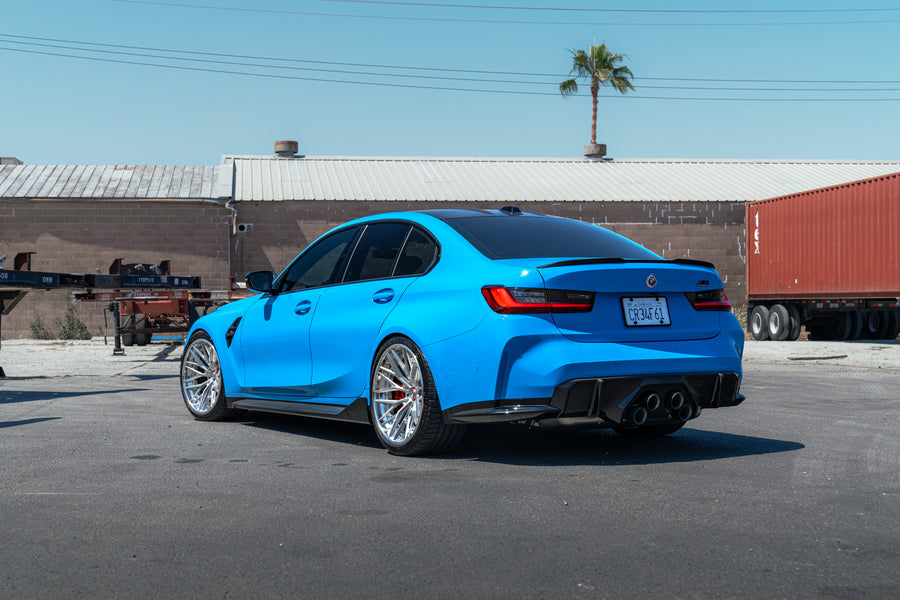 BMW M3 Competition G80 on AL13 R90 forged wheels in Gloss Brushed / Polished Gloss finish