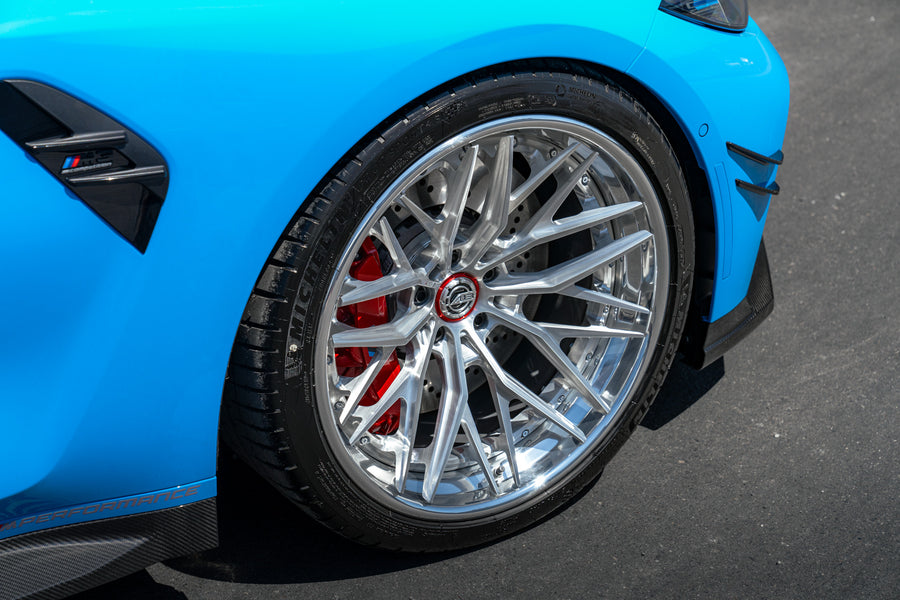 BMW M3 Competition G80 on AL13 R90 forged wheels in Gloss Brushed / Polished Gloss finish