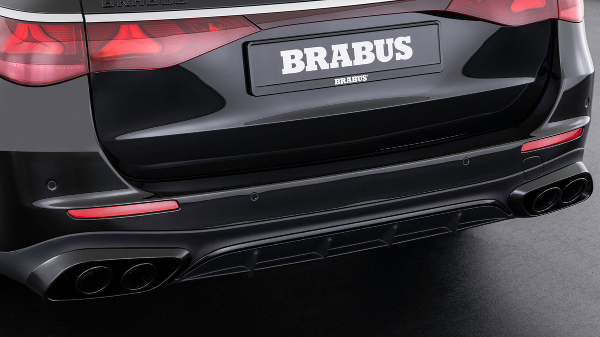 BRABUS black chrome quad tailpipe insert 214-425-00 on Mercedes-Benz E-Class W214 AMG Line