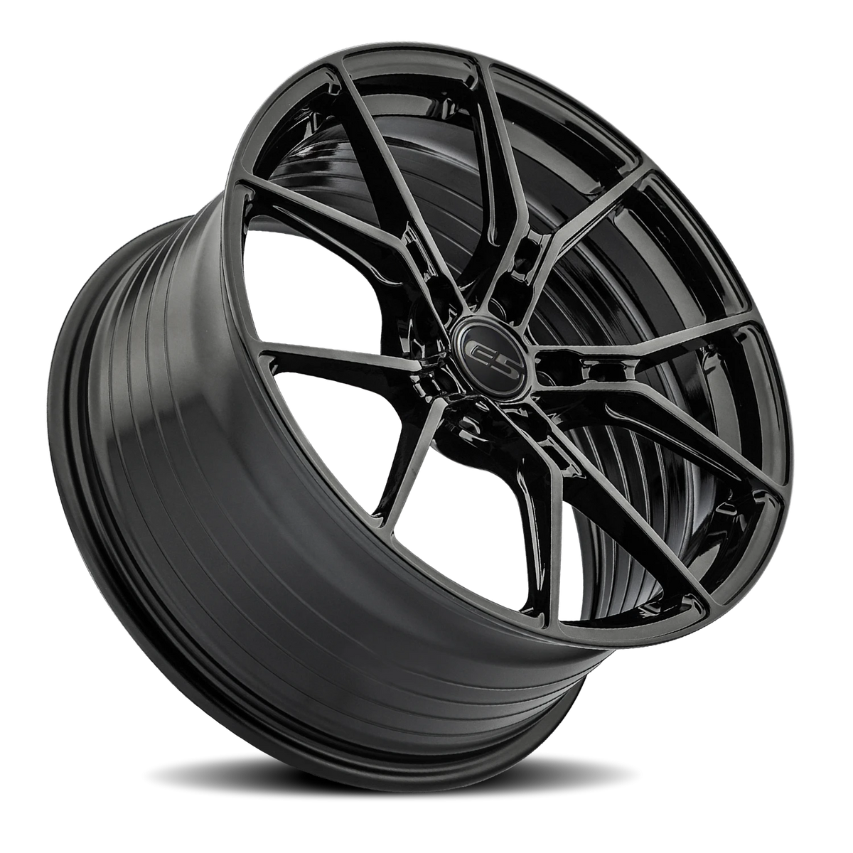 E5 Daytona Gloss Black Form Forged Corvette wheel - angled view