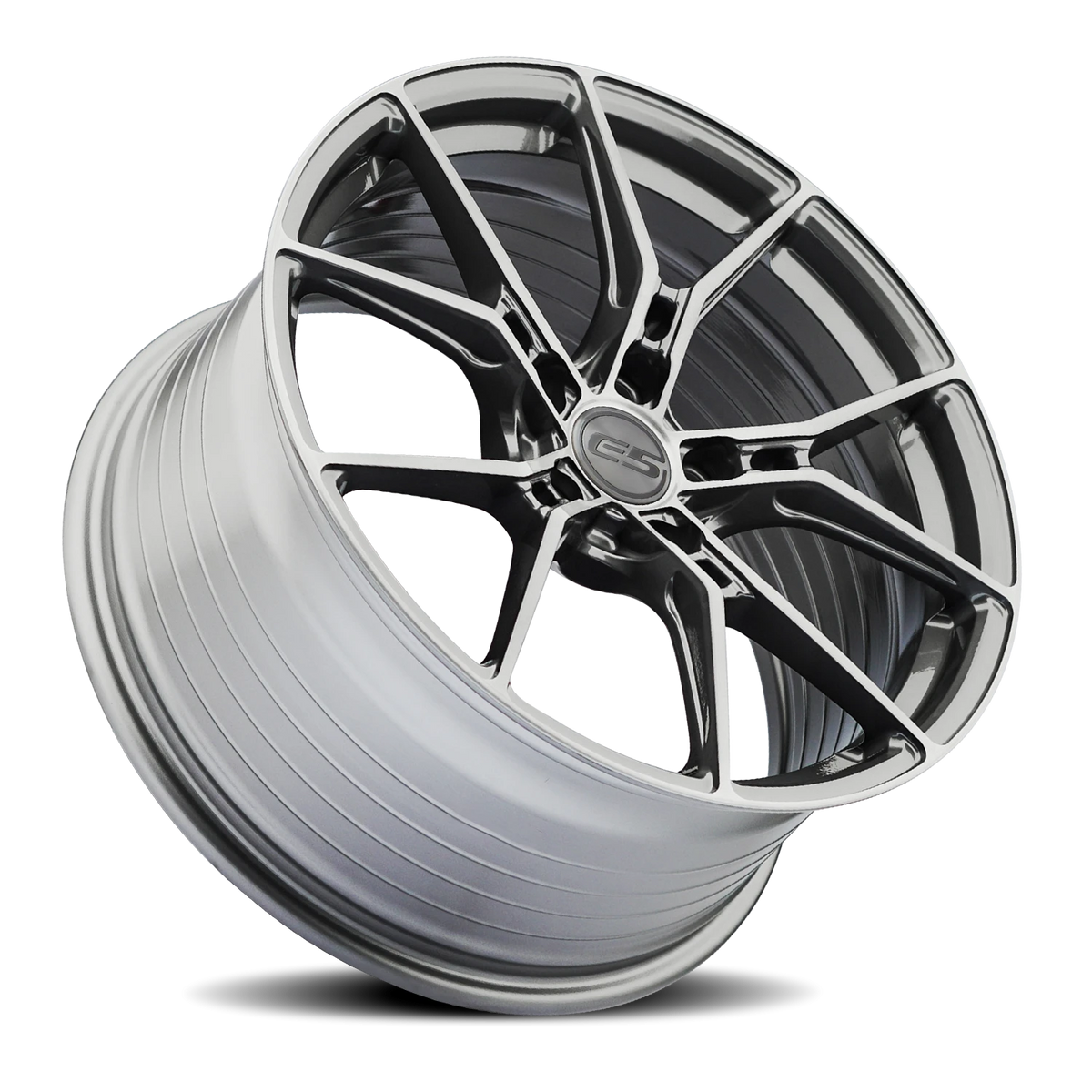 E5 Daytona Titanium Brushed Tint Form Forged Corvette wheel - angled view