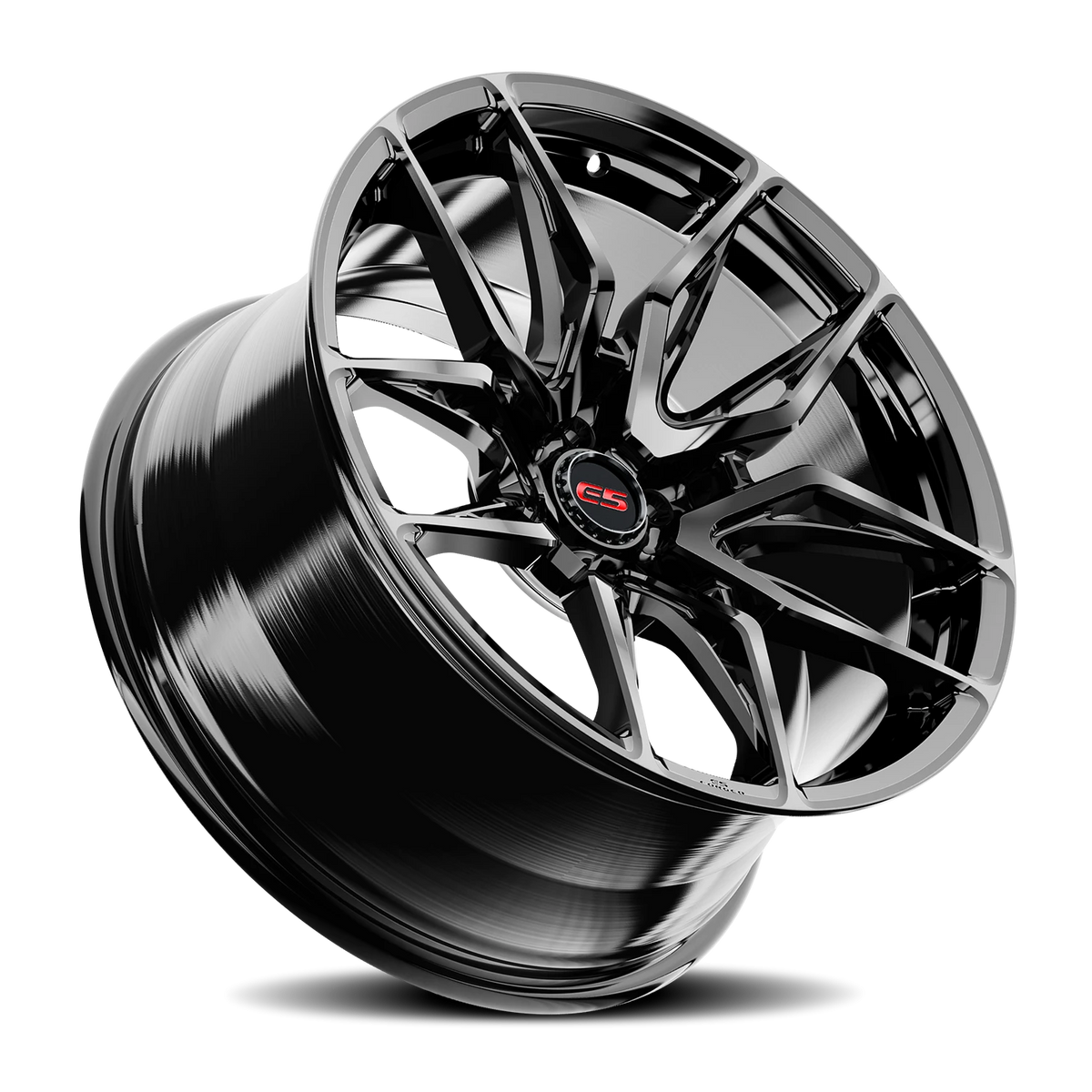 E5 Forged Laguna Gloss Black wheel for C8 Corvette Z06 / E-Ray / ZR1 - angled view