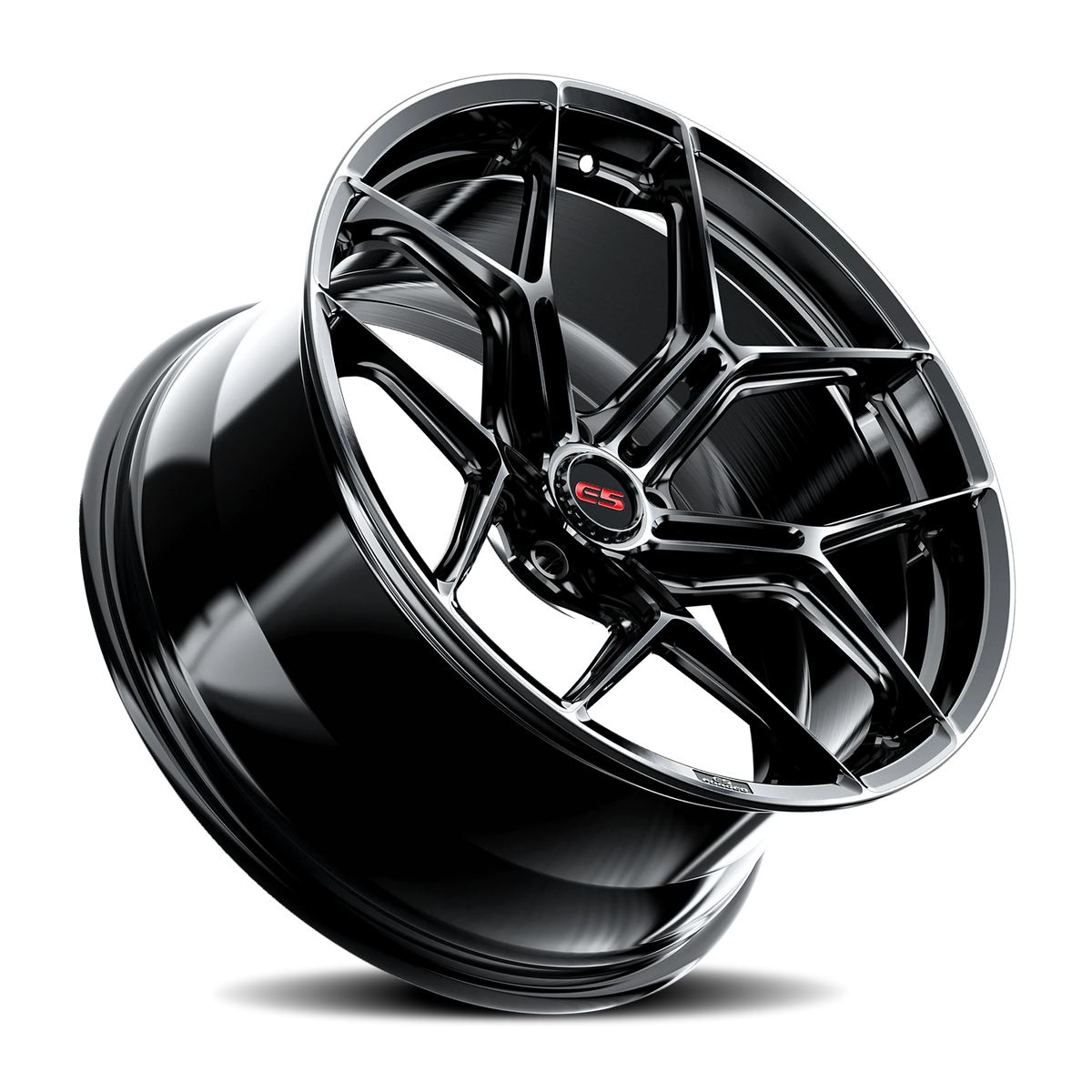 E5 Forged Talladega Gloss Black wheel for C8 Corvette Z06 / E-Ray / ZR1 - angled view