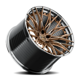 E5 Sebring 2P Bronze with Polished Lip 20x10 two-piece C8 Corvette wheel - angled view